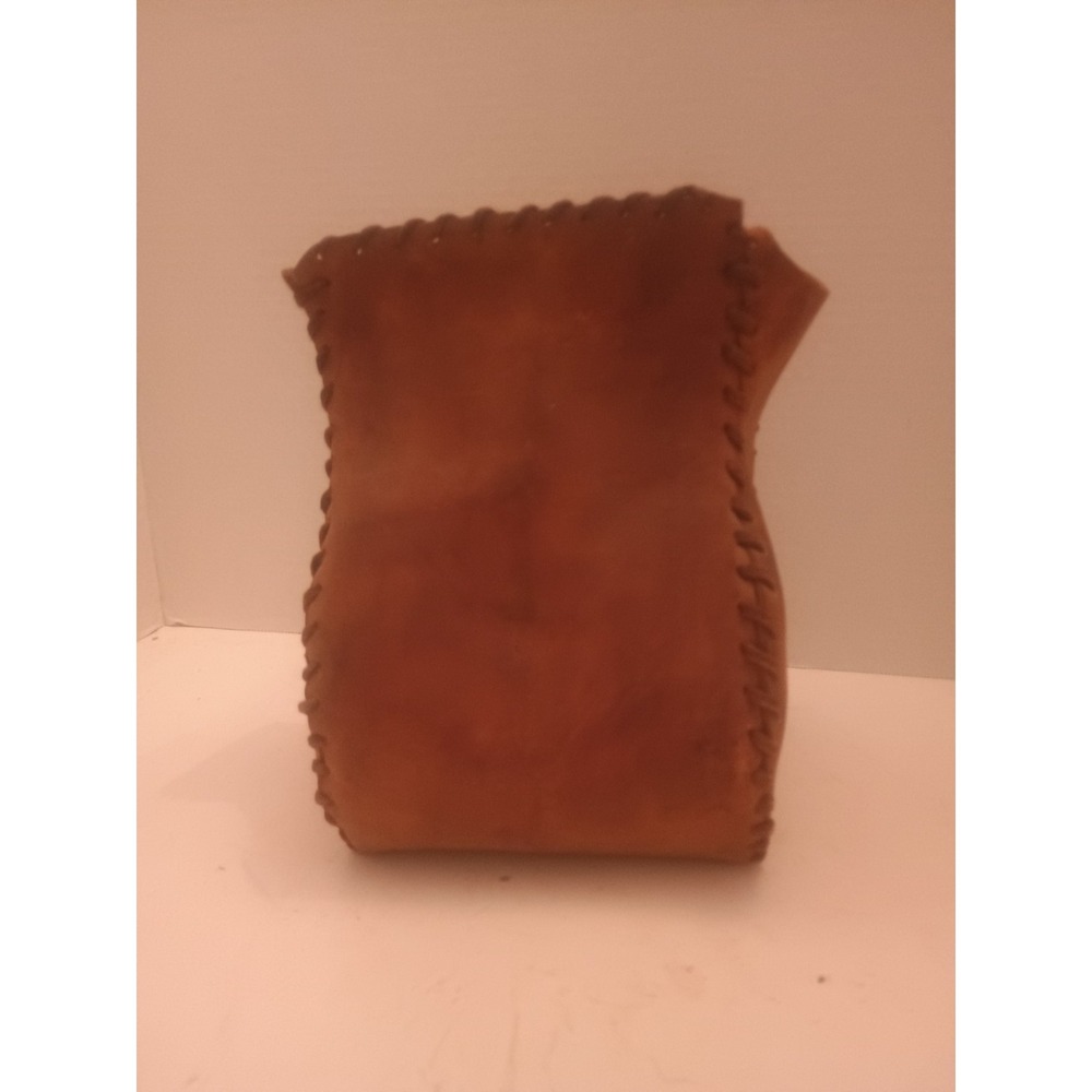 Vintage Thick Leather Handcraft/Hand stitched Dry Weed Flower Vase Stands 9.5"